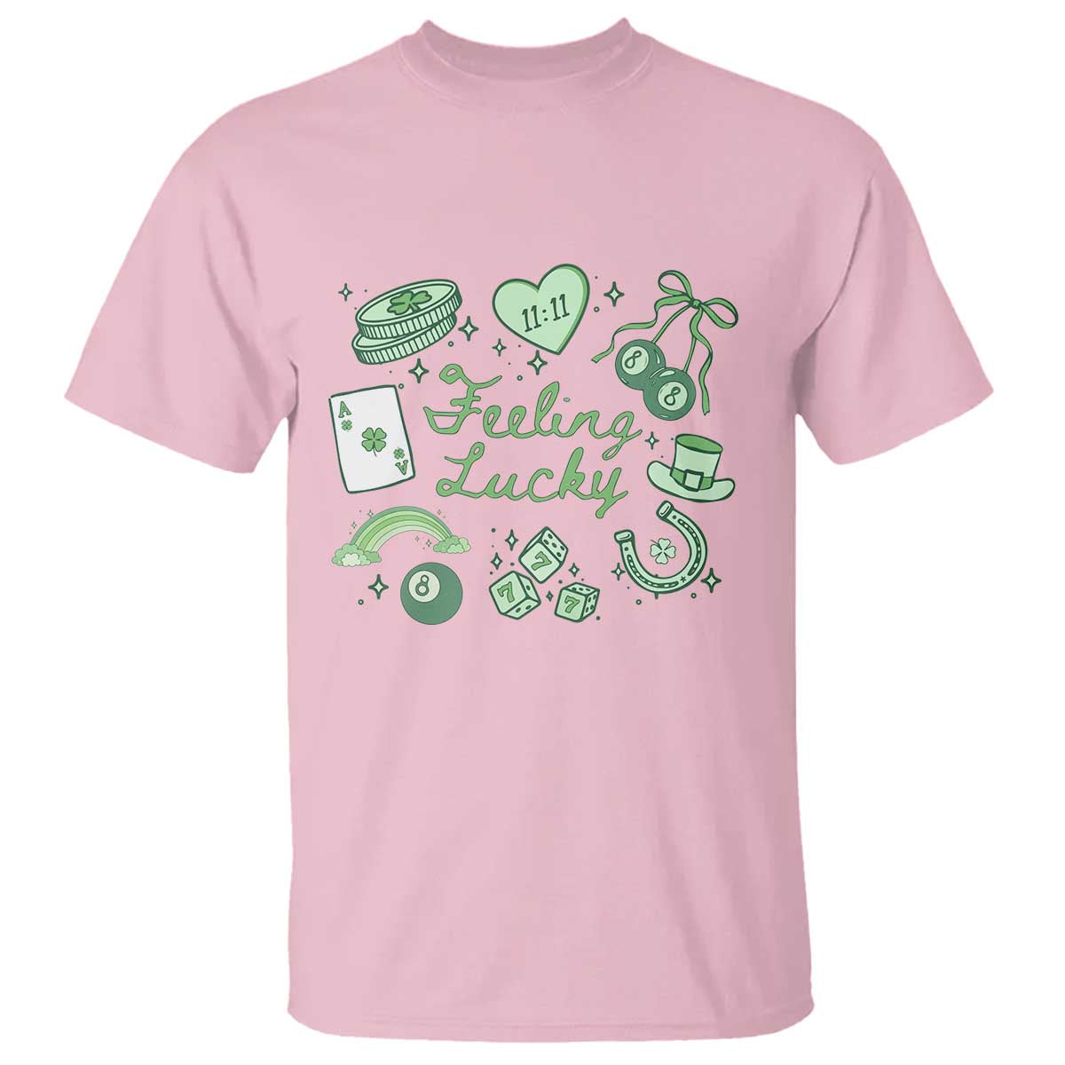Feeling Lucky St Patricks Day Coquette Shamrock T Shirt TS11 Light Pink Print Your Wear
