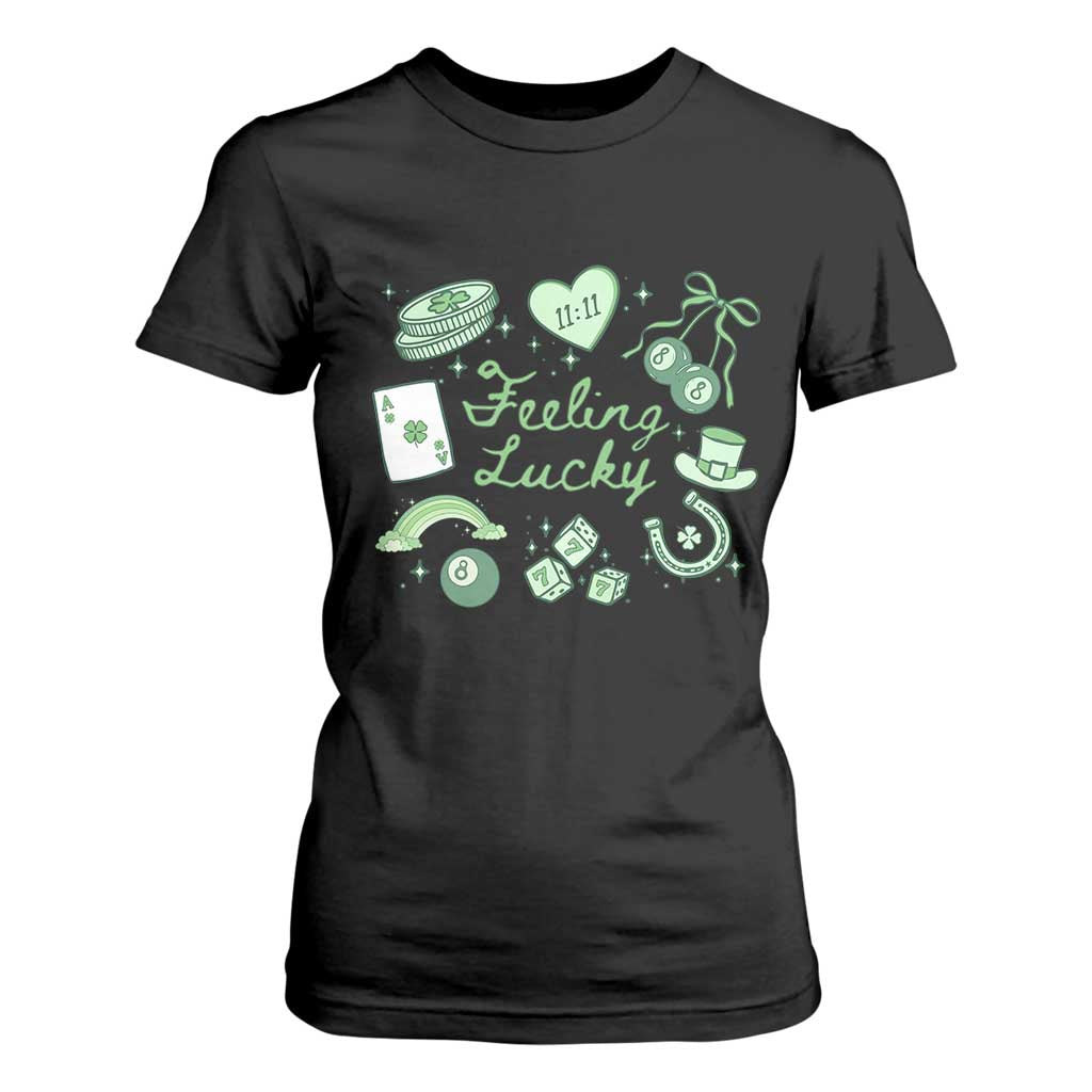 Feeling Lucky St Patricks Day Coquette Shamrock T Shirt For Women TS11 Black Print Your Wear