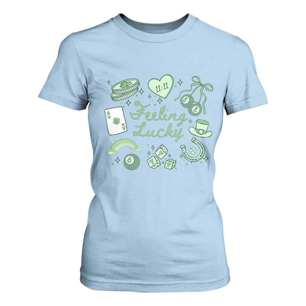 Feeling Lucky St Patricks Day Coquette Shamrock T Shirt For Women TS11 Light Blue Print Your Wear