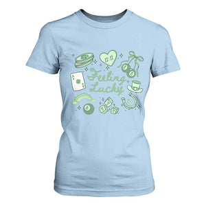 Feeling Lucky St Patricks Day Coquette Shamrock T Shirt For Women TS11 Light Blue Print Your Wear