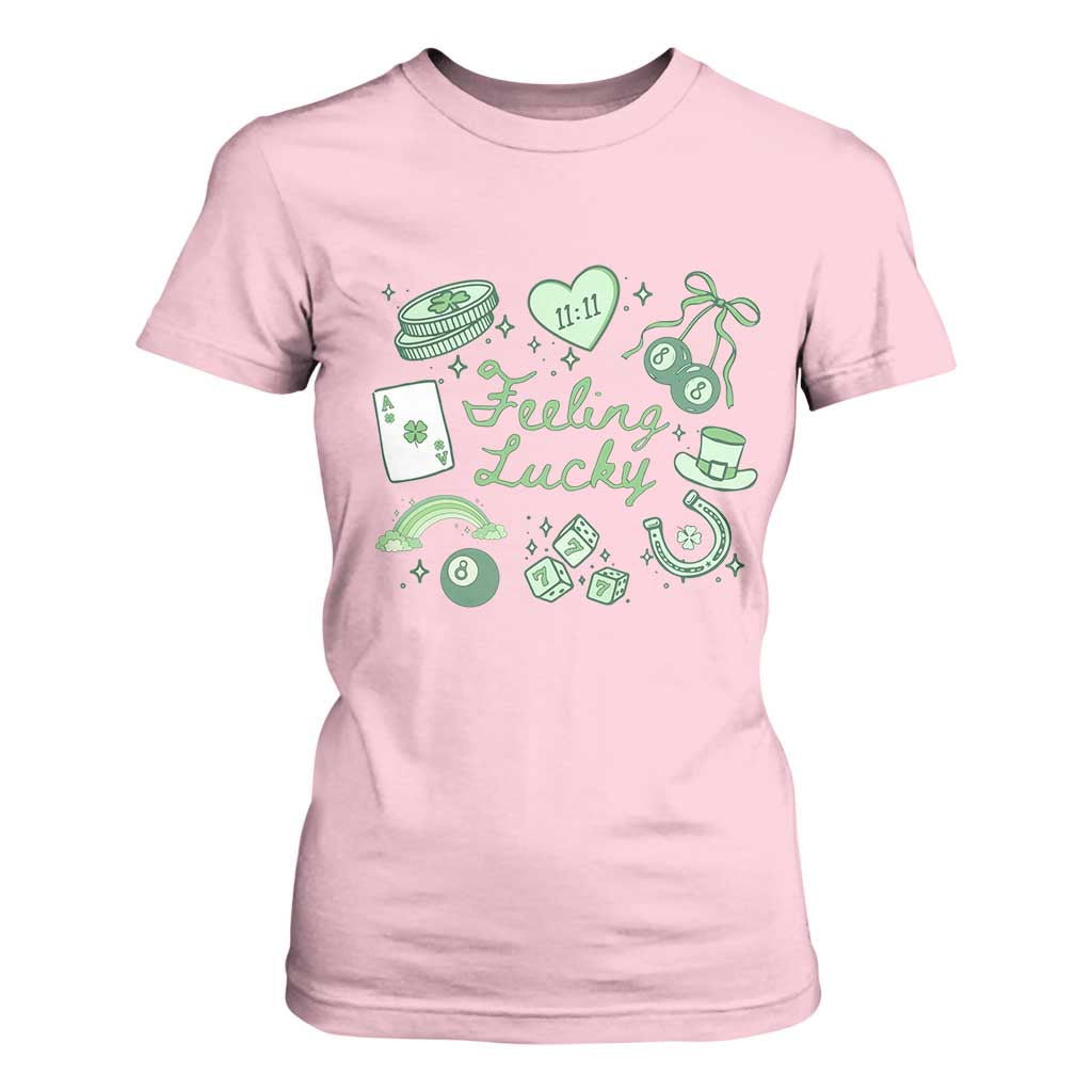 Feeling Lucky St Patricks Day Coquette Shamrock T Shirt For Women TS11 Light Pink Print Your Wear