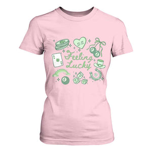 Feeling Lucky St Patricks Day Coquette Shamrock T Shirt For Women TS11 Light Pink Print Your Wear