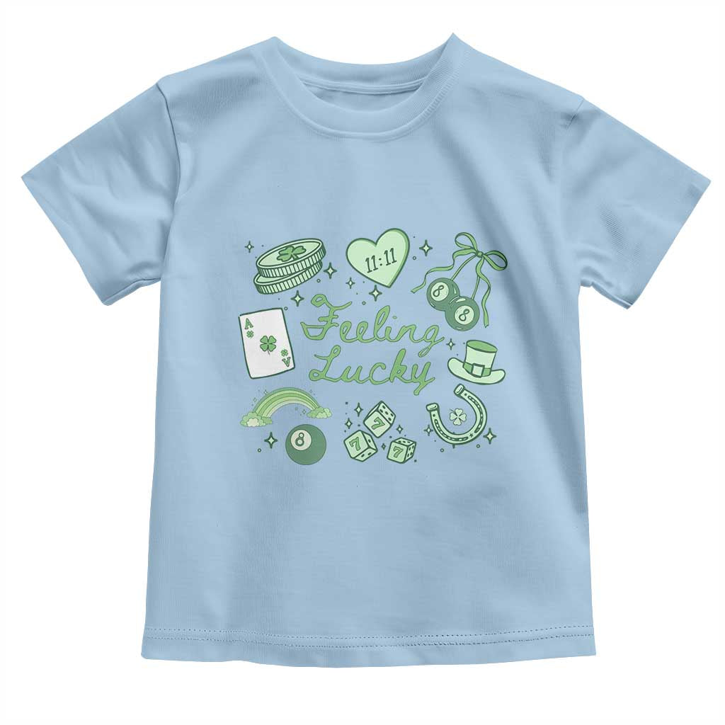 Feeling Lucky St Patricks Day Coquette Shamrock Toddler T Shirt TS11 Light Blue Print Your Wear