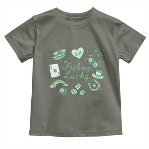 Feeling Lucky St Patricks Day Coquette Shamrock Toddler T Shirt TS11 Military Green Print Your Wear