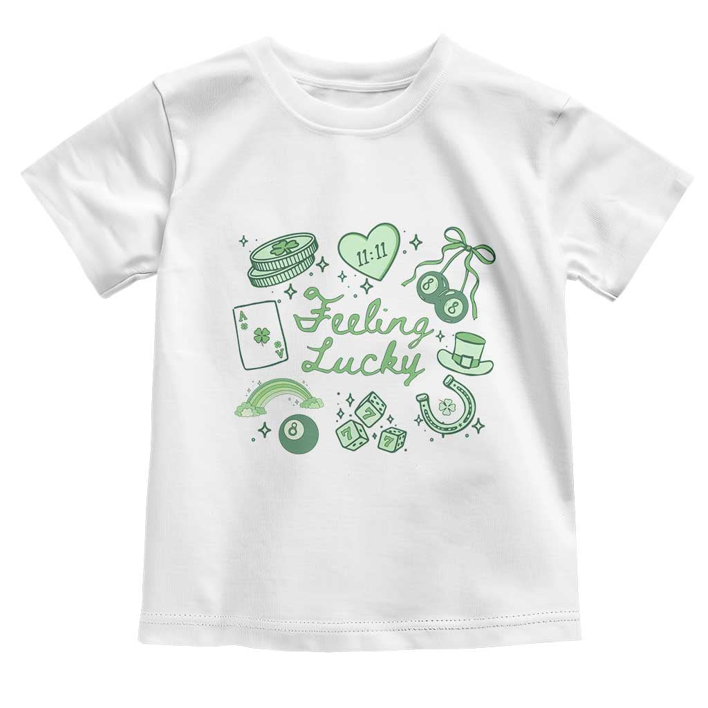 Feeling Lucky St Patricks Day Coquette Shamrock Toddler T Shirt TS11 White Print Your Wear