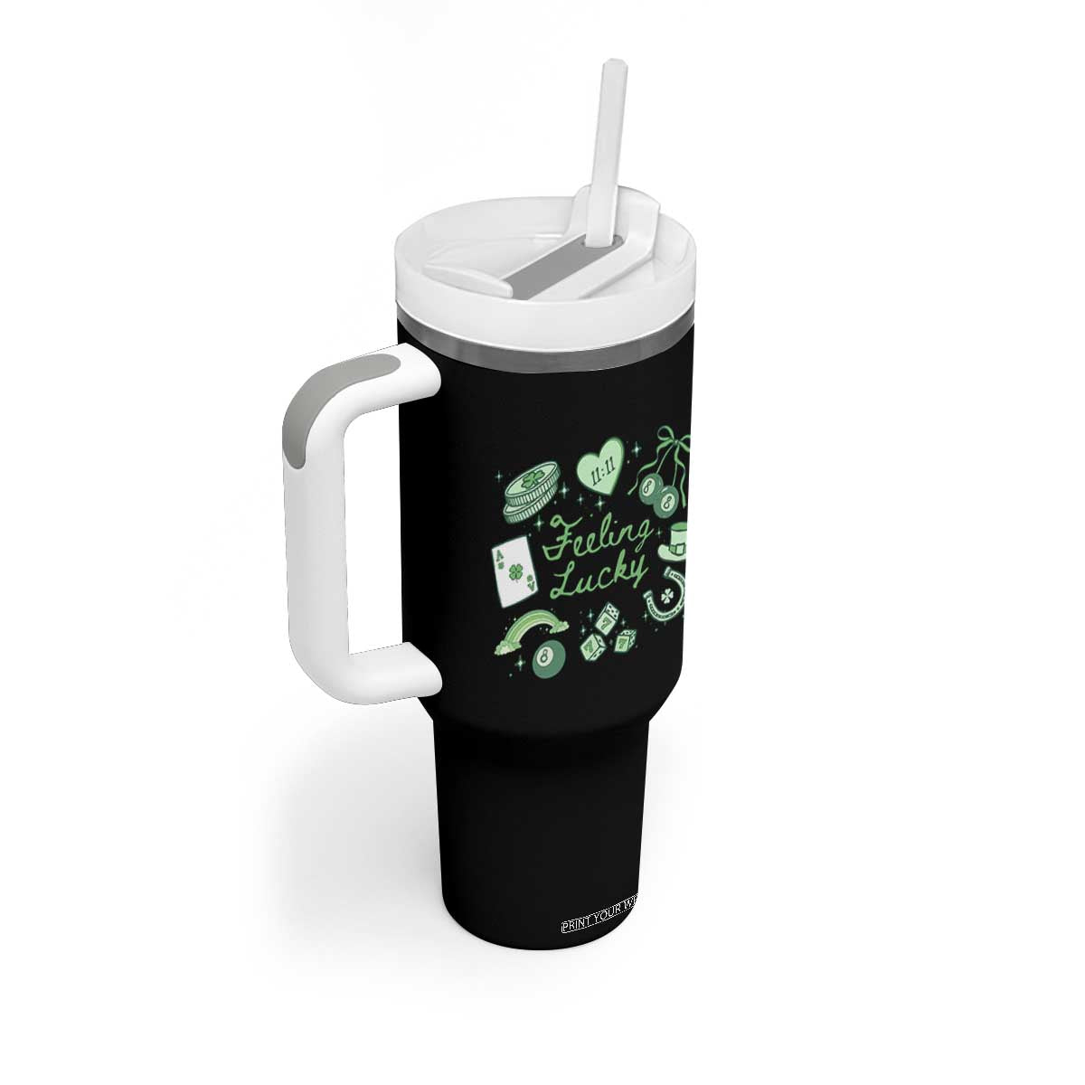 Feeling Lucky St Patricks Day Coquette Shamrock Tumbler With Handle TS11 Print Your Wear