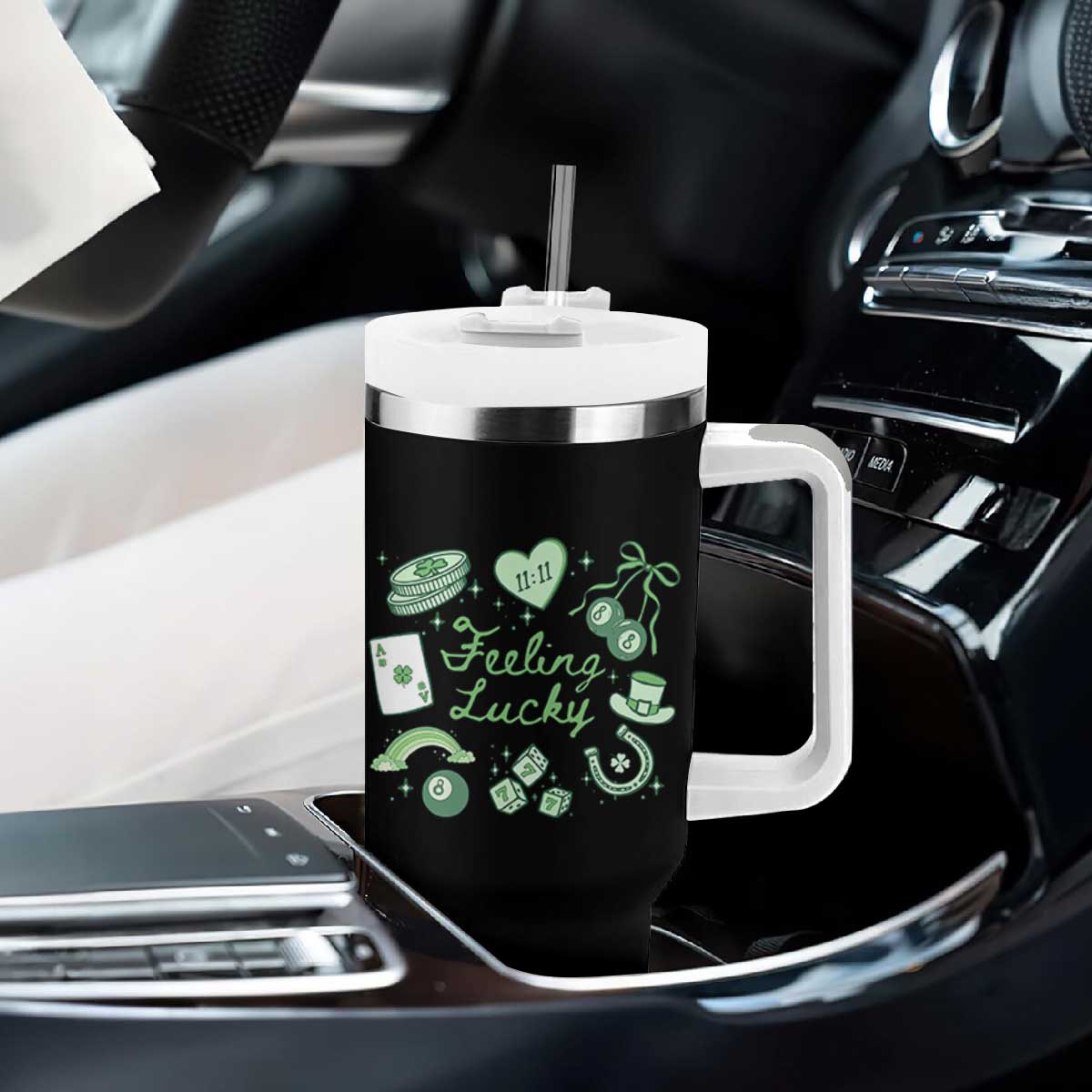 Feeling Lucky St Patricks Day Coquette Shamrock Tumbler With Handle TS11 Print Your Wear