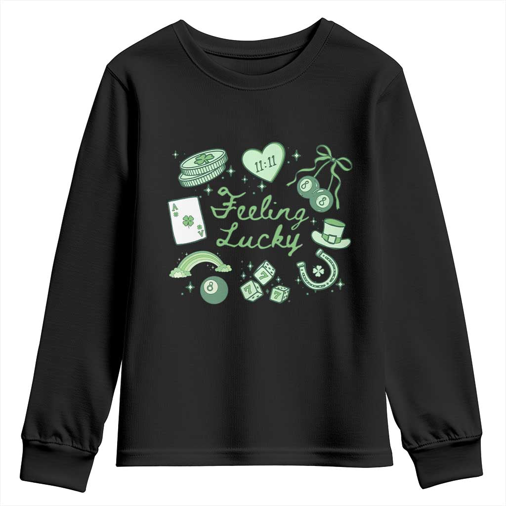 Feeling Lucky St Patricks Day Coquette Shamrock Youth Sweatshirt TS11 Black Print Your Wear