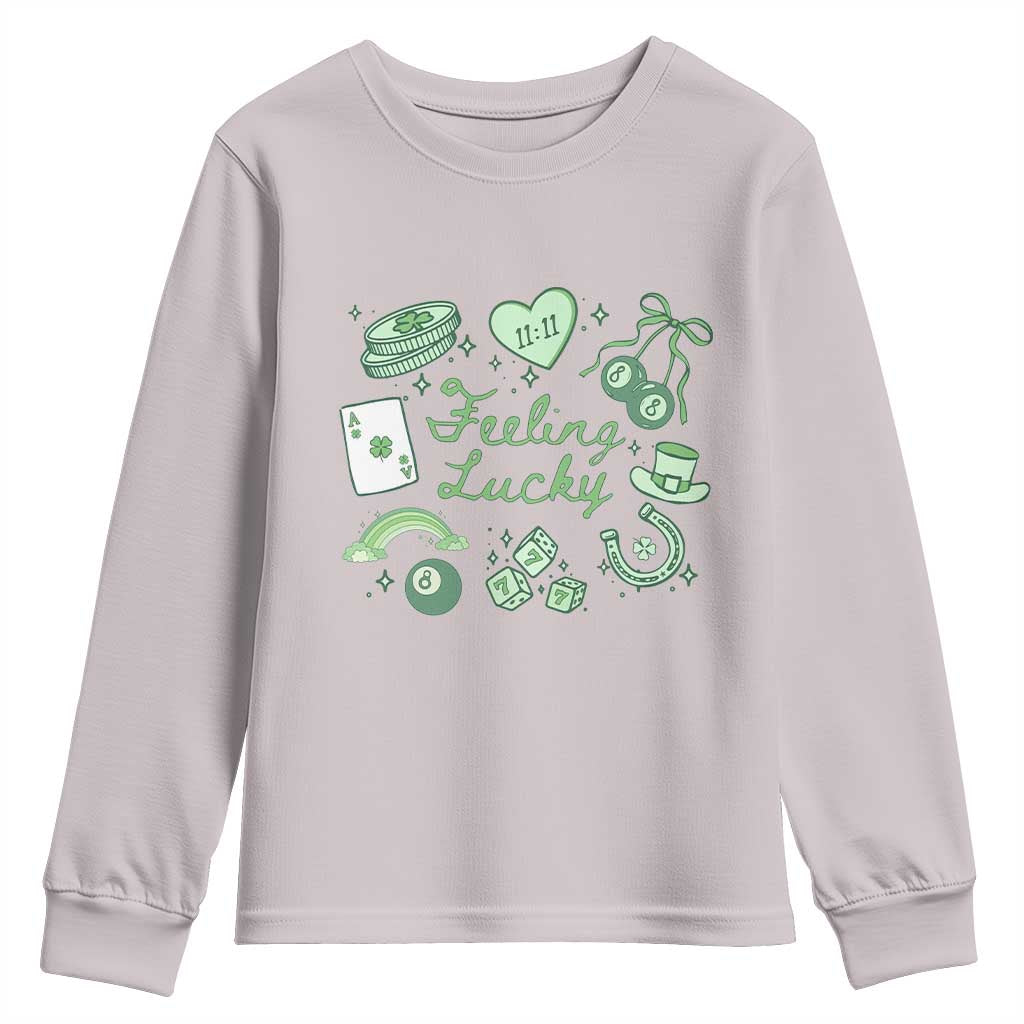 Feeling Lucky St Patricks Day Coquette Shamrock Youth Sweatshirt TS11 Ice Gray Print Your Wear