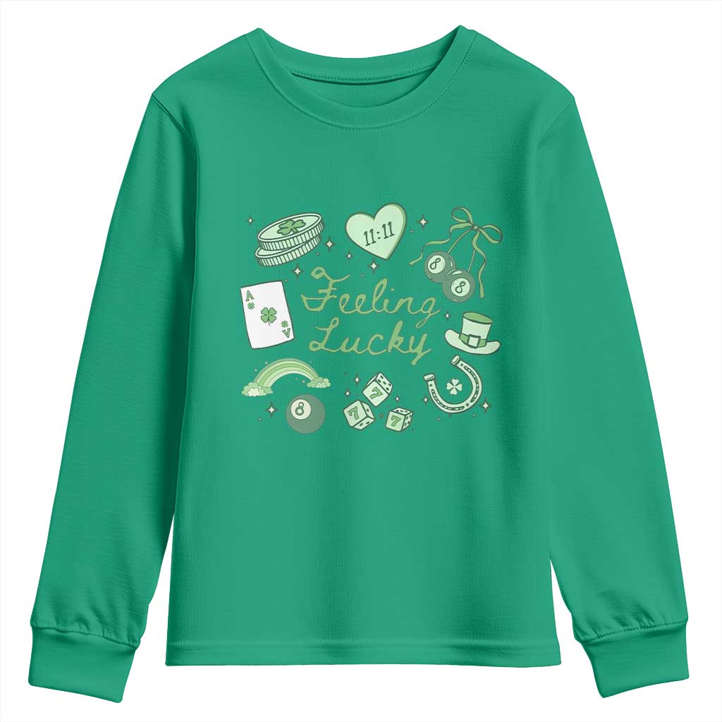 Feeling Lucky St Patricks Day Coquette Shamrock Youth Sweatshirt TS11 Irish Green Print Your Wear