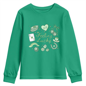 Feeling Lucky St Patricks Day Coquette Shamrock Youth Sweatshirt TS11 Irish Green Print Your Wear