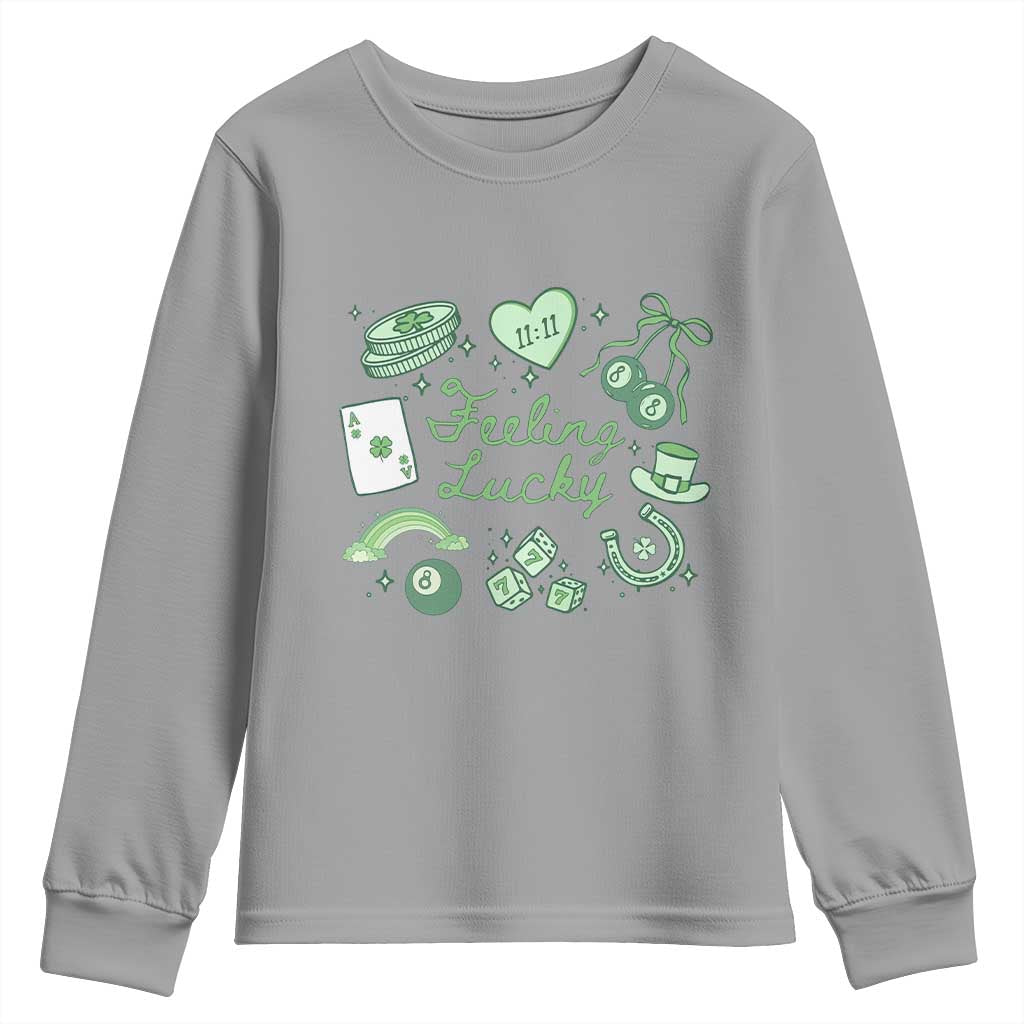 Feeling Lucky St Patricks Day Coquette Shamrock Youth Sweatshirt TS11 Sport Gray Print Your Wear