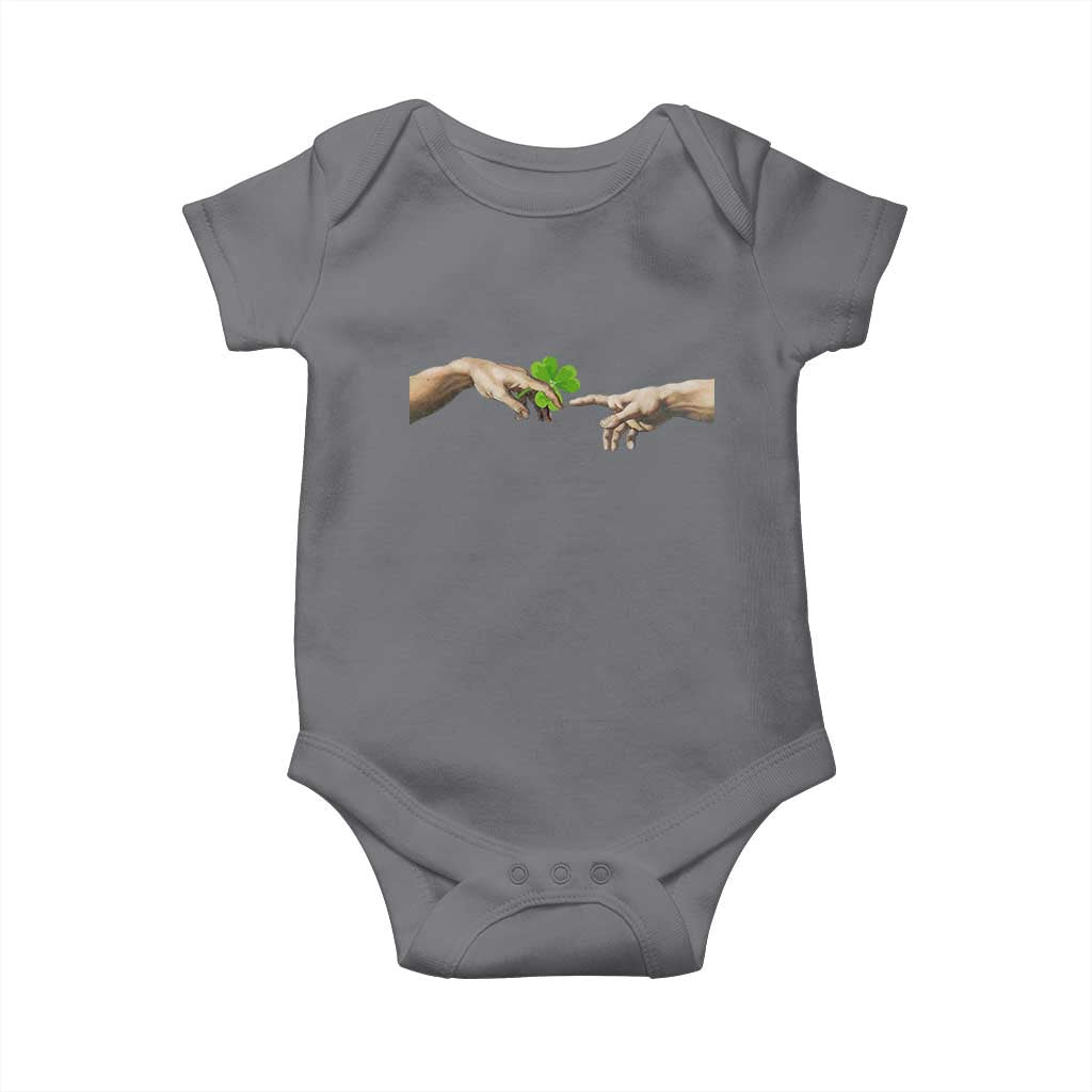 Funny St Patricks Day Shamrock The Creation of Adam Meme Baby Onesie TS11 Charcoal Print Your Wear