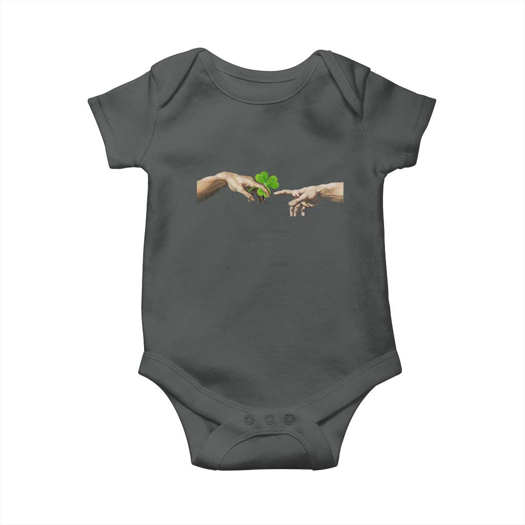 Funny St Patricks Day Shamrock The Creation of Adam Meme Baby Onesie TS11 Dark Heather Print Your Wear