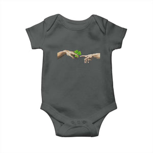 Funny St Patricks Day Shamrock The Creation of Adam Meme Baby Onesie TS11 Dark Heather Print Your Wear
