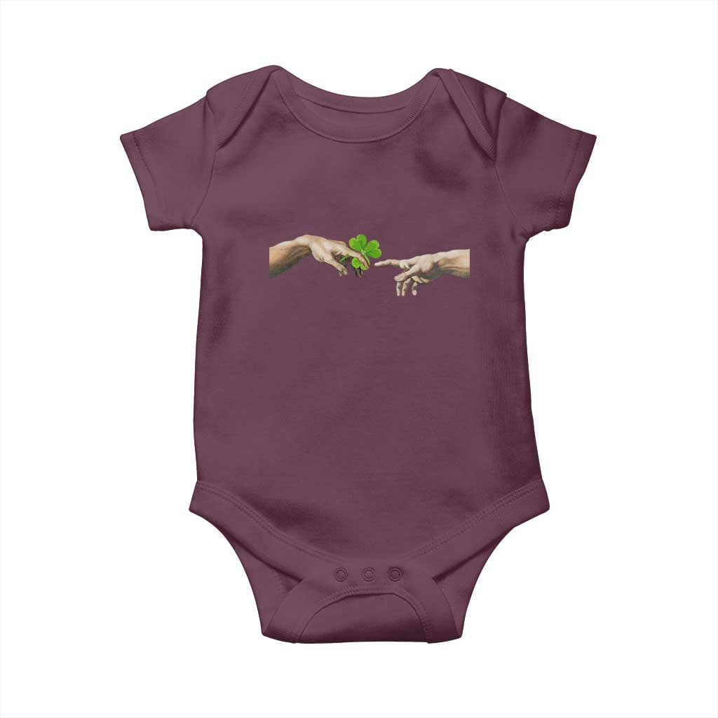 Funny St Patricks Day Shamrock The Creation of Adam Meme Baby Onesie TS11 Maroon Print Your Wear