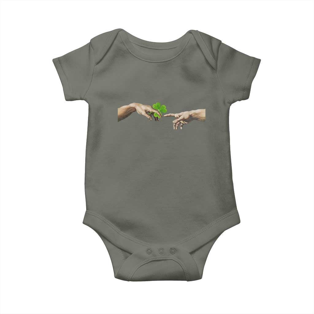 Funny St Patricks Day Shamrock The Creation of Adam Meme Baby Onesie TS11 Military Green Print Your Wear
