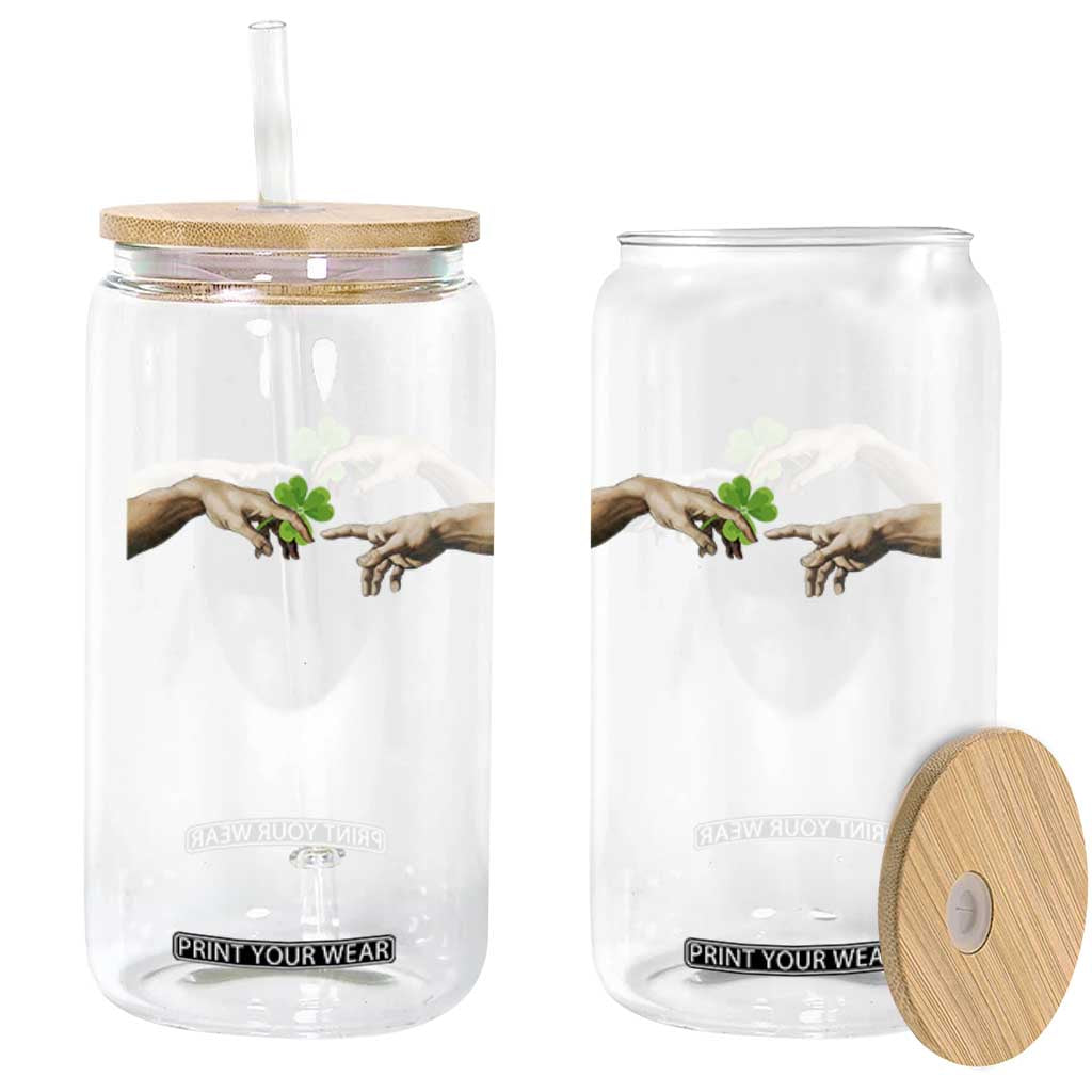 Funny St Patricks Day Shamrock The Creation of Adam Meme Glass Can TS11 Print Your Wear