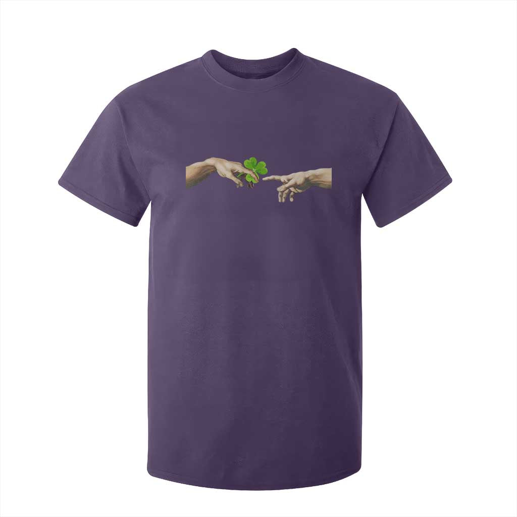 Funny St Patricks Day Shamrock The Creation of Adam Meme T Shirt For Kid TS11 Purple Print Your Wear