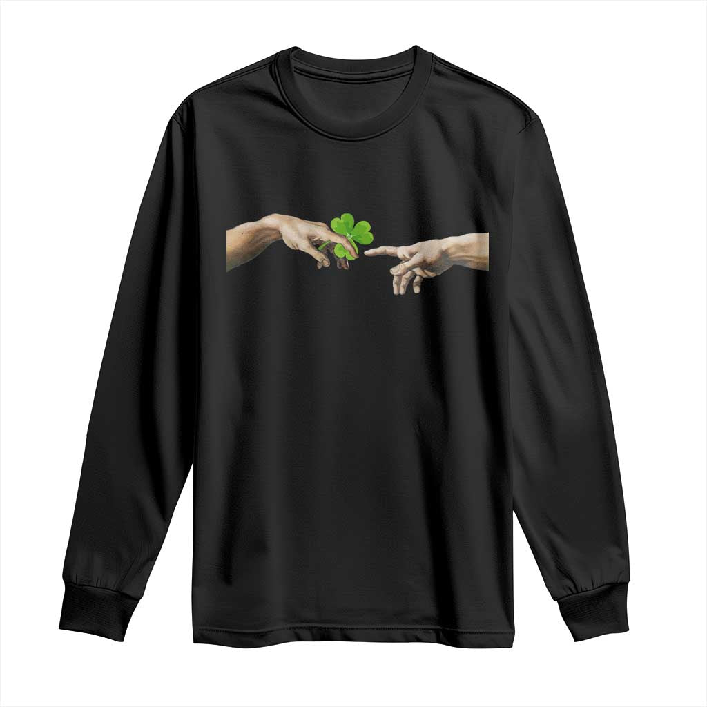 Funny St Patricks Day Shamrock The Creation of Adam Meme Long Sleeve Shirt TS11 Black Print Your Wear