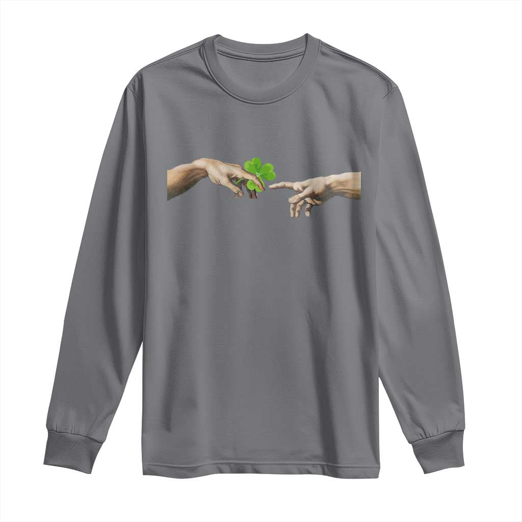 Funny St Patricks Day Shamrock The Creation of Adam Meme Long Sleeve Shirt TS11 Charcoal Print Your Wear