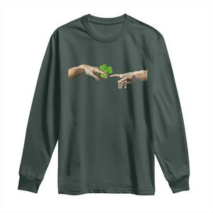 Funny St Patricks Day Shamrock The Creation of Adam Meme Long Sleeve Shirt TS11 Dark Forest Green Print Your Wear