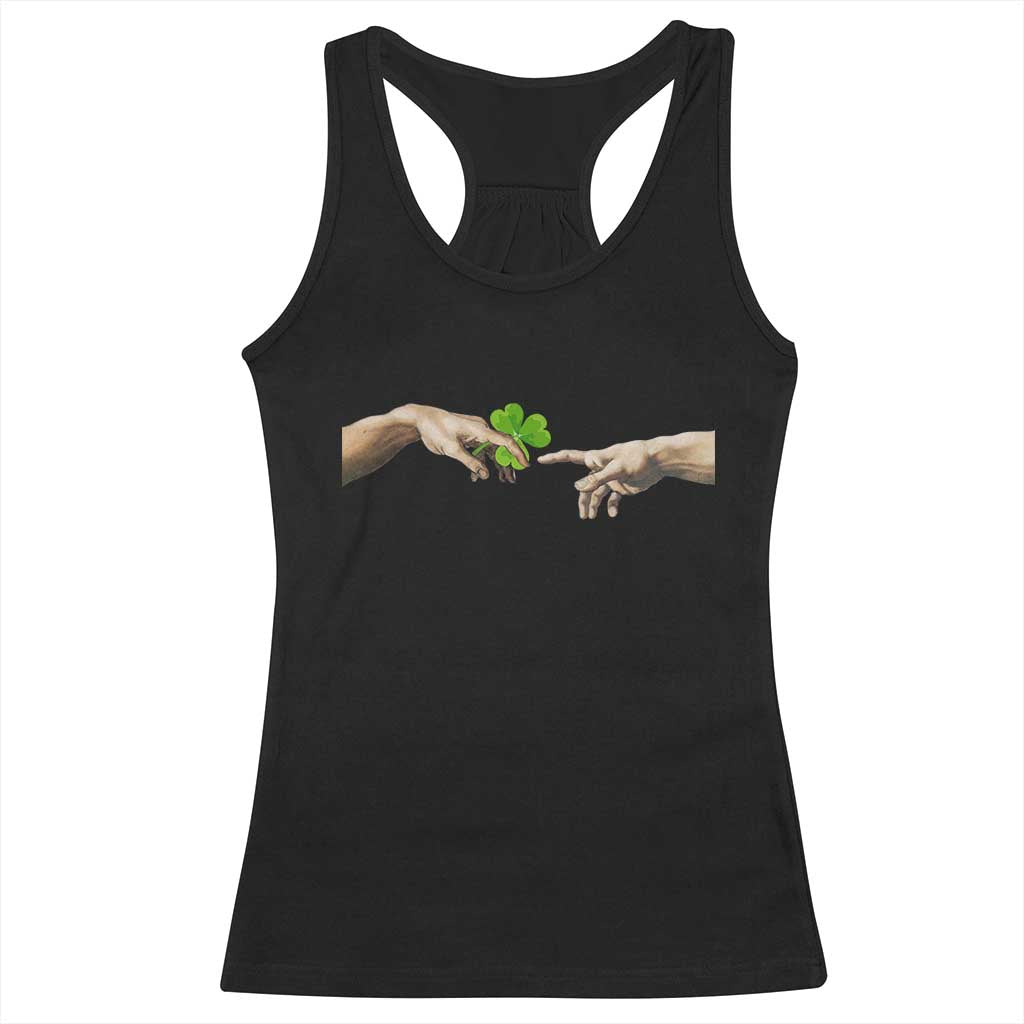Funny St Patricks Day Shamrock The Creation of Adam Meme Racerback Tank Top TS11 Black Print Your Wear