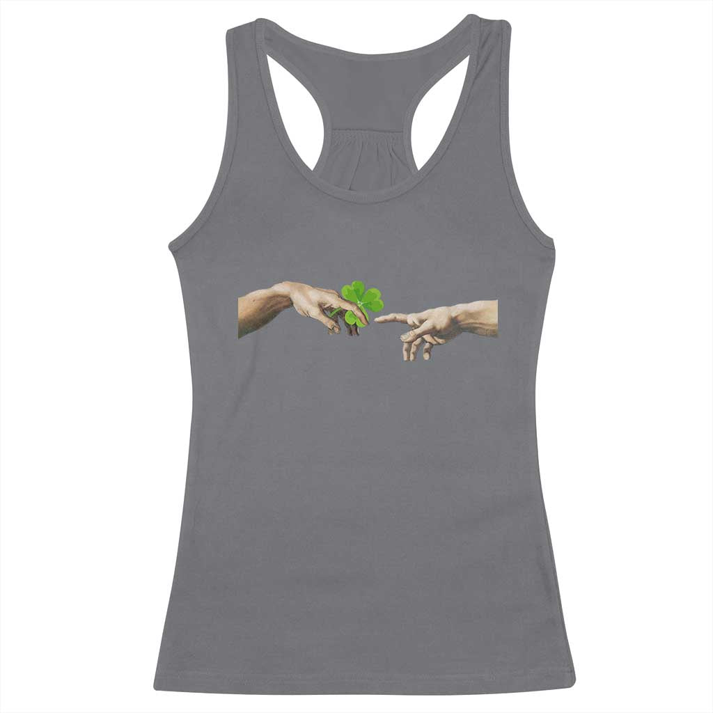 Funny St Patricks Day Shamrock The Creation of Adam Meme Racerback Tank Top TS11 Charcoal Print Your Wear