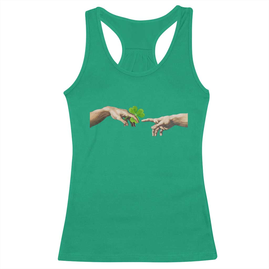 Funny St Patricks Day Shamrock The Creation of Adam Meme Racerback Tank Top TS11 Irish Green Print Your Wear
