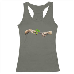 Funny St Patricks Day Shamrock The Creation of Adam Meme Racerback Tank Top TS11 Military Green Print Your Wear