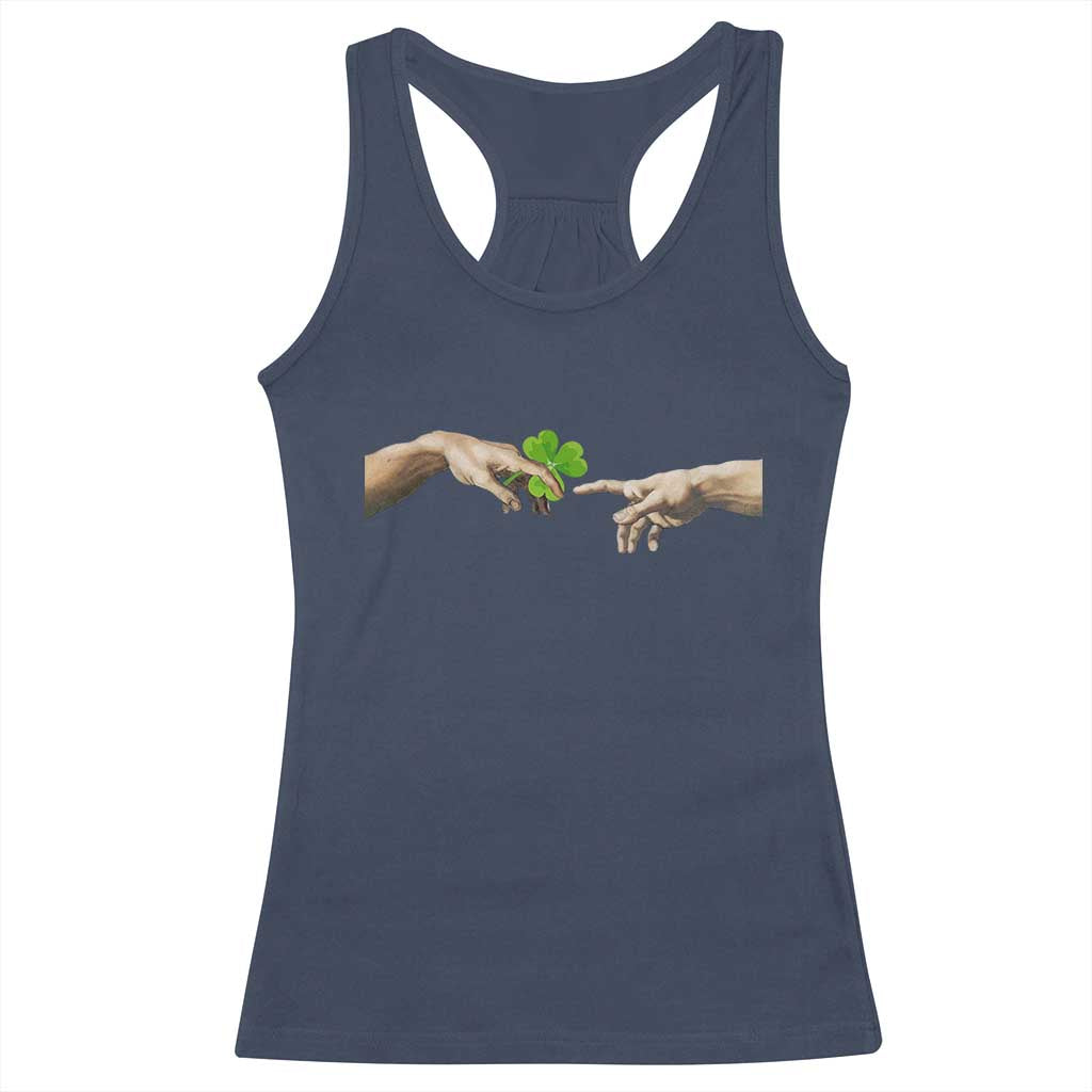 Funny St Patricks Day Shamrock The Creation of Adam Meme Racerback Tank Top TS11 Navy Print Your Wear