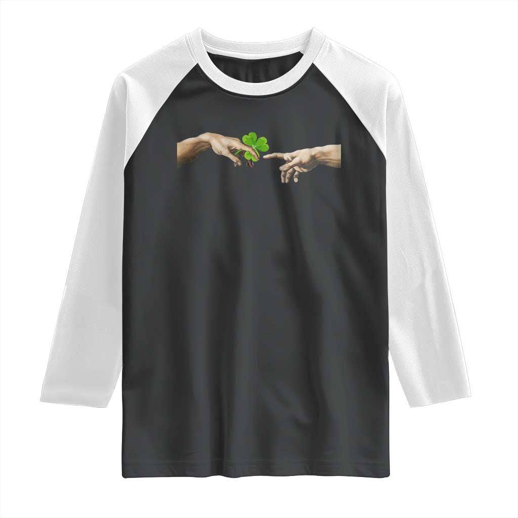 Funny St Patricks Day Shamrock The Creation of Adam Meme Raglan Shirt TS11 Black White Print Your Wear