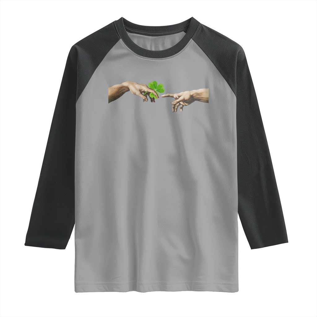 Funny St Patricks Day Shamrock The Creation of Adam Meme Raglan Shirt TS11 Sport Gray Black Print Your Wear