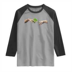 Funny St Patricks Day Shamrock The Creation of Adam Meme Raglan Shirt TS11 Sport Gray Black Print Your Wear