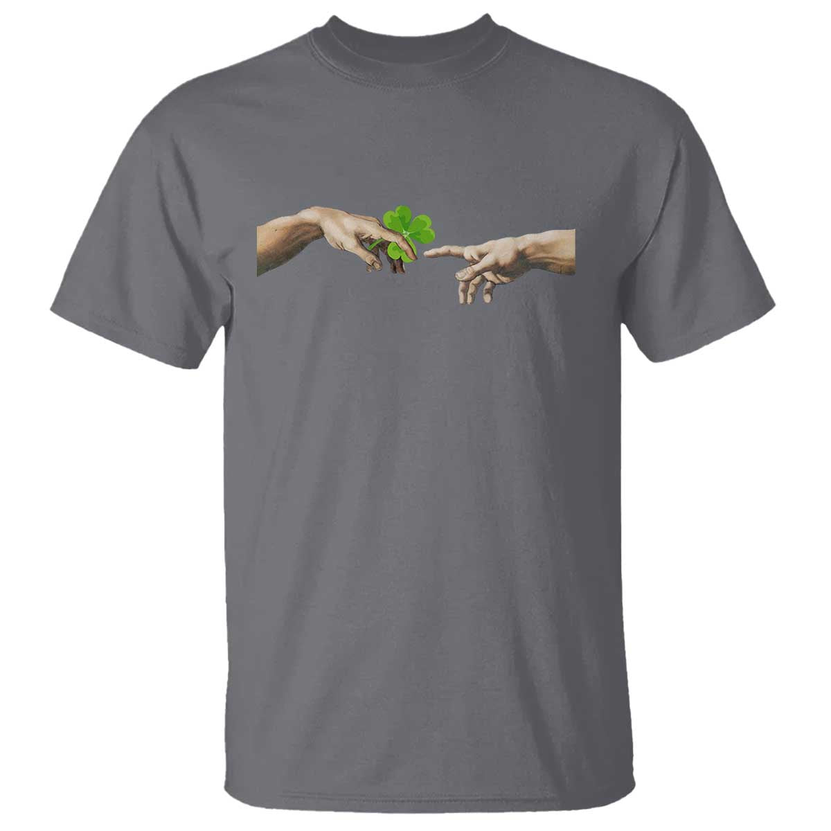 Funny St Patricks Day Shamrock The Creation of Adam Meme T Shirt TS11 Charcoal Print Your Wear