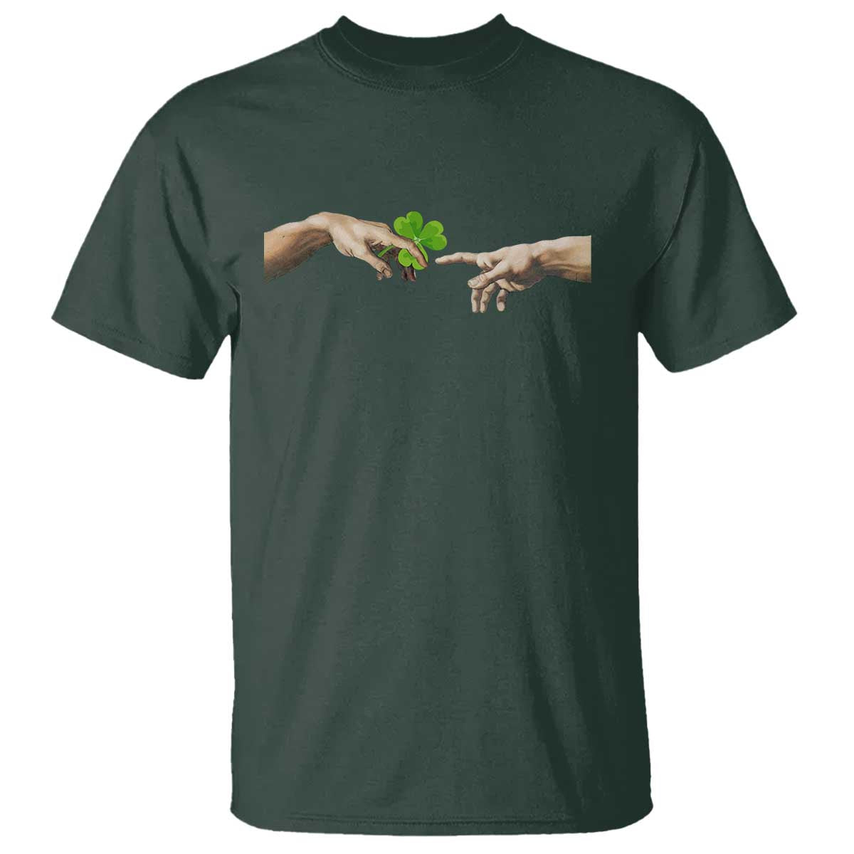 Funny St Patricks Day Shamrock The Creation of Adam Meme T Shirt TS11 Dark Forest Green Print Your Wear