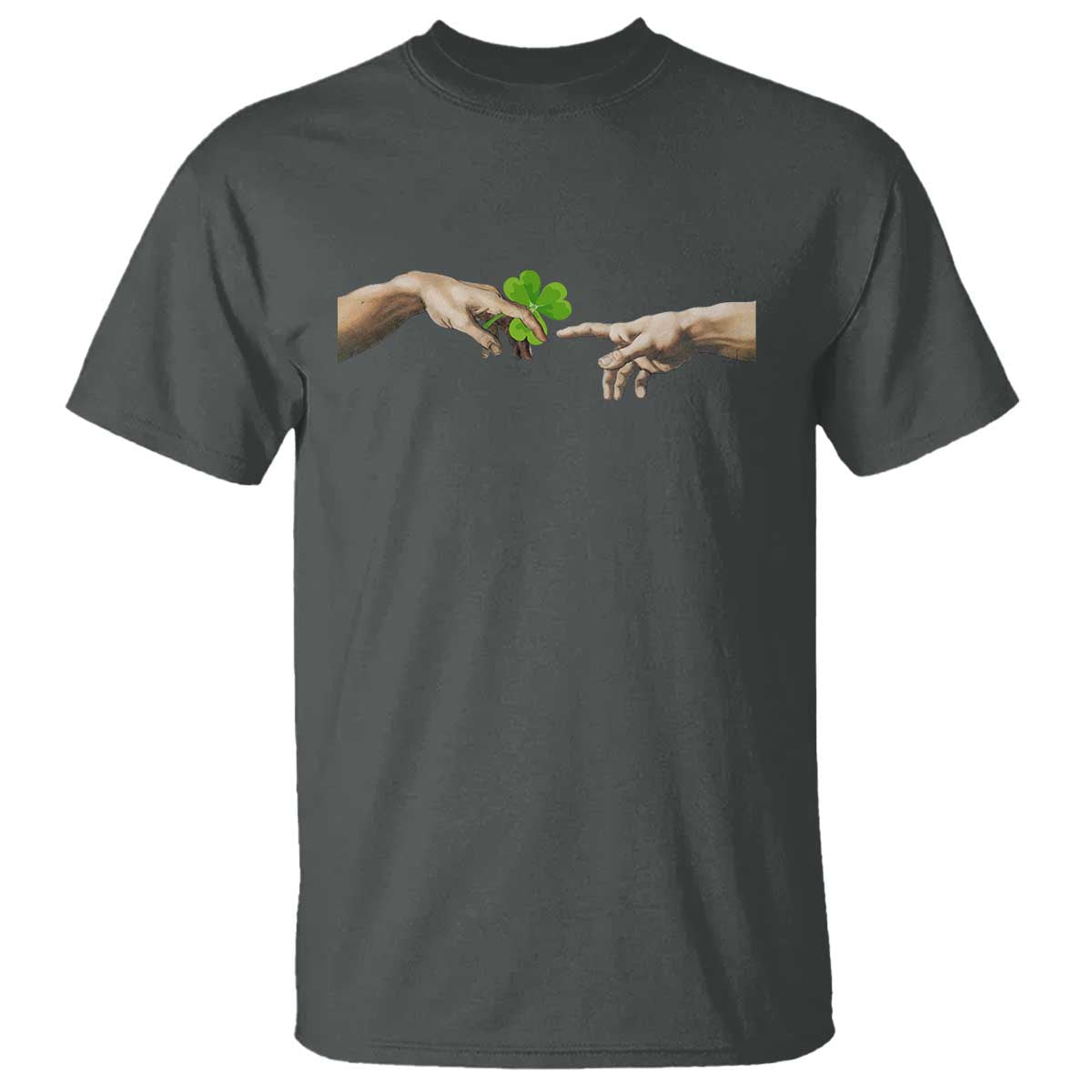 Funny St Patricks Day Shamrock The Creation of Adam Meme T Shirt TS11 Dark Heather Print Your Wear
