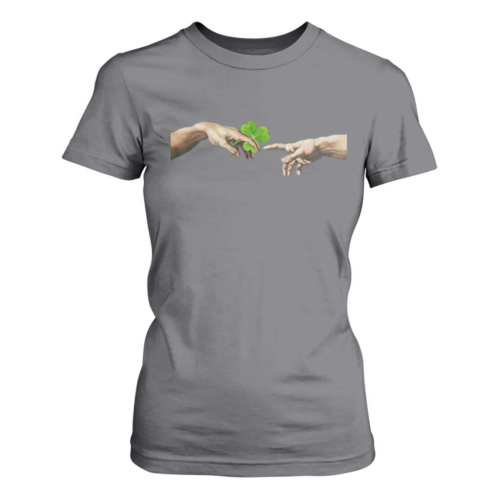 Funny St Patricks Day Shamrock The Creation of Adam Meme T Shirt For Women TS11 Charcoal Print Your Wear