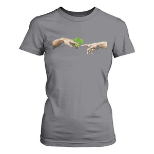Funny St Patricks Day Shamrock The Creation of Adam Meme T Shirt For Women TS11 Charcoal Print Your Wear