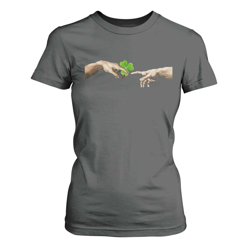 Funny St Patricks Day Shamrock The Creation of Adam Meme T Shirt For Women TS11 Dark Heather Print Your Wear