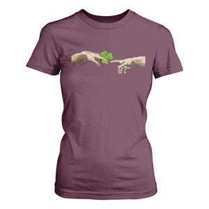 Funny St Patricks Day Shamrock The Creation of Adam Meme T Shirt For Women TS11 Maroon Print Your Wear