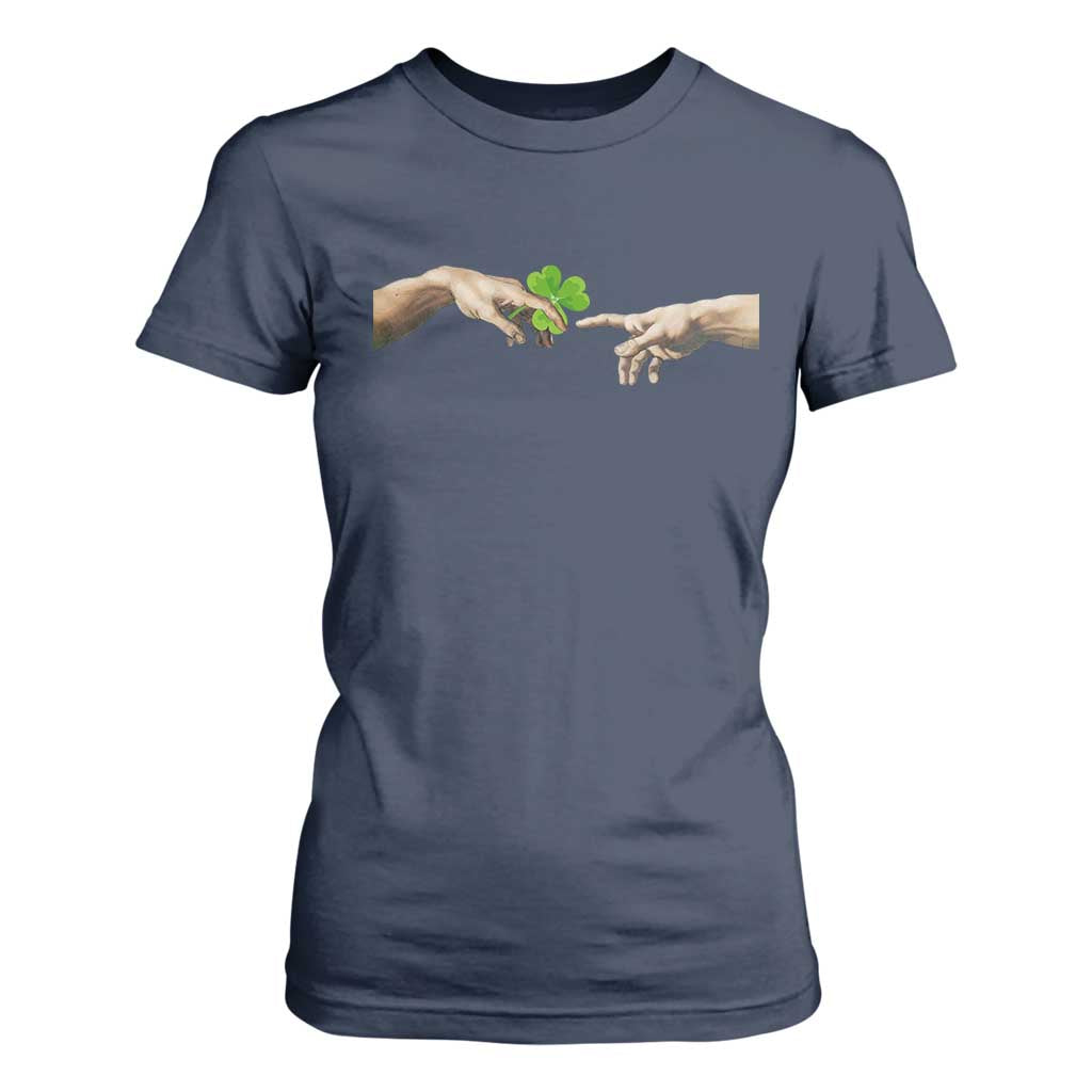Funny St Patricks Day Shamrock The Creation of Adam Meme T Shirt For Women TS11 Navy Print Your Wear