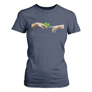 Funny St Patricks Day Shamrock The Creation of Adam Meme T Shirt For Women TS11 Navy Print Your Wear