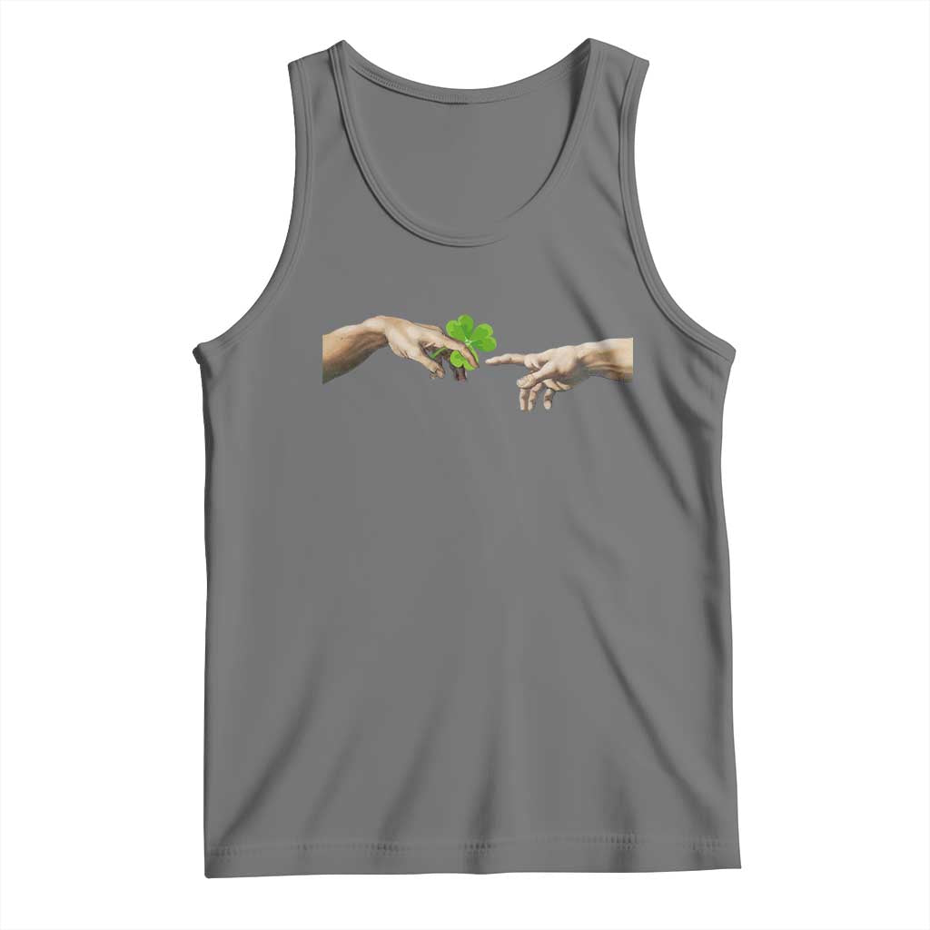 Funny St Patricks Day Shamrock The Creation of Adam Meme Tank Top TS11 Black Heather Print Your Wear