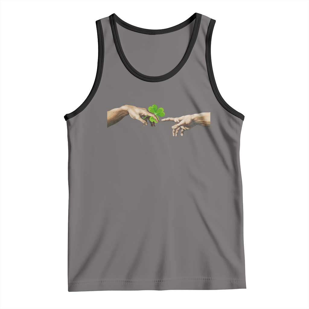 Funny St Patricks Day Shamrock The Creation of Adam Meme Tank Top TS11 Deep Heather Black Print Your Wear