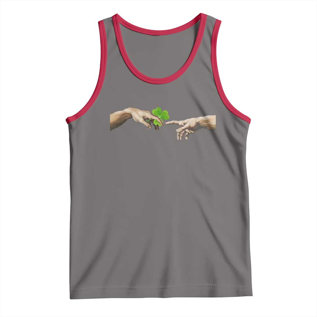 Funny St Patricks Day Shamrock The Creation of Adam Meme Tank Top TS11 Deep Heather Red Print Your Wear