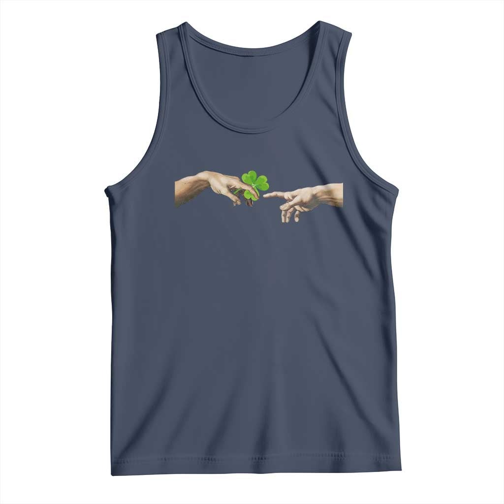 Funny St Patricks Day Shamrock The Creation of Adam Meme Tank Top TS11 Navy Print Your Wear