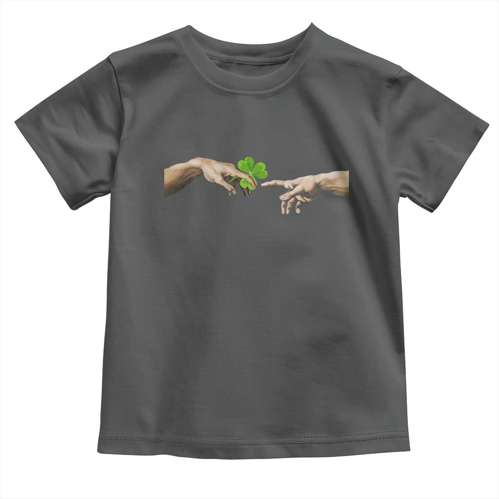 Funny St Patricks Day Shamrock The Creation of Adam Meme Toddler T Shirt TS11 Dark Heather Print Your Wear