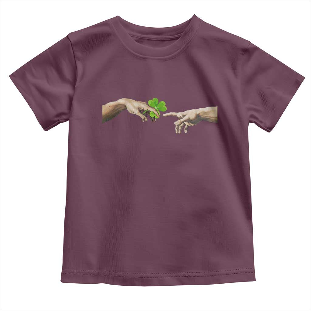 Funny St Patricks Day Shamrock The Creation of Adam Meme Toddler T Shirt TS11 Maroon Print Your Wear