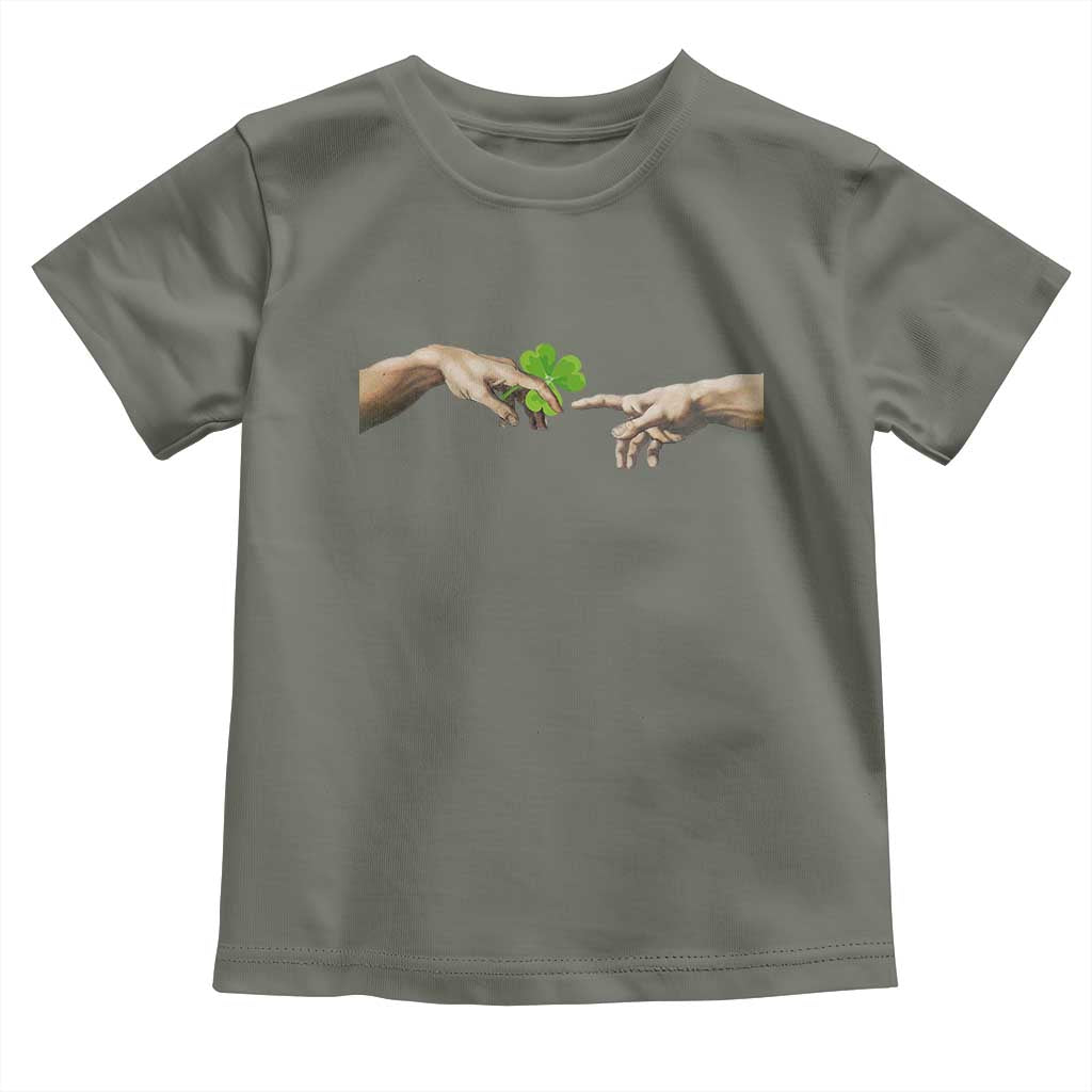 Funny St Patricks Day Shamrock The Creation of Adam Meme Toddler T Shirt TS11 Military Green Print Your Wear